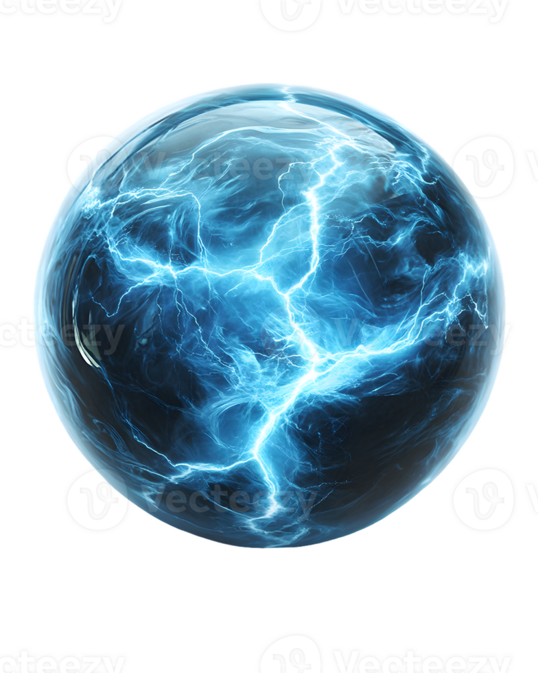 Abstract Sphere of Blue Energy and Lightning png
