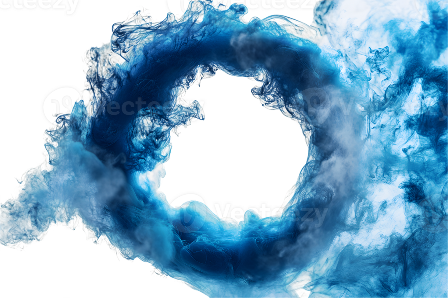Abstract swirling blue and white circular form with central void png