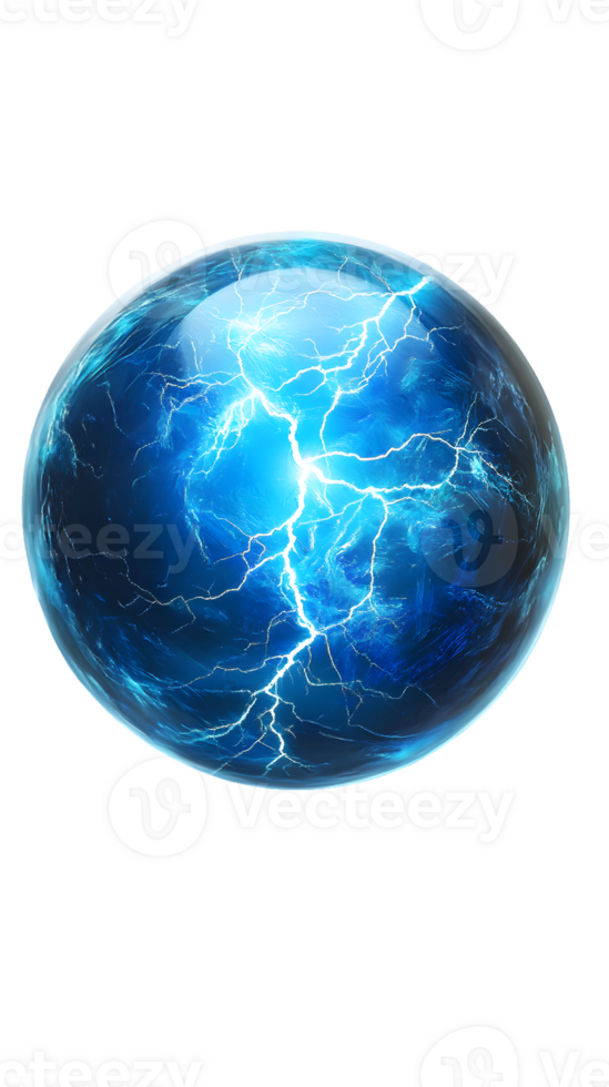 Electrifying Blue Sphere with Glowing Lightning Patterns png