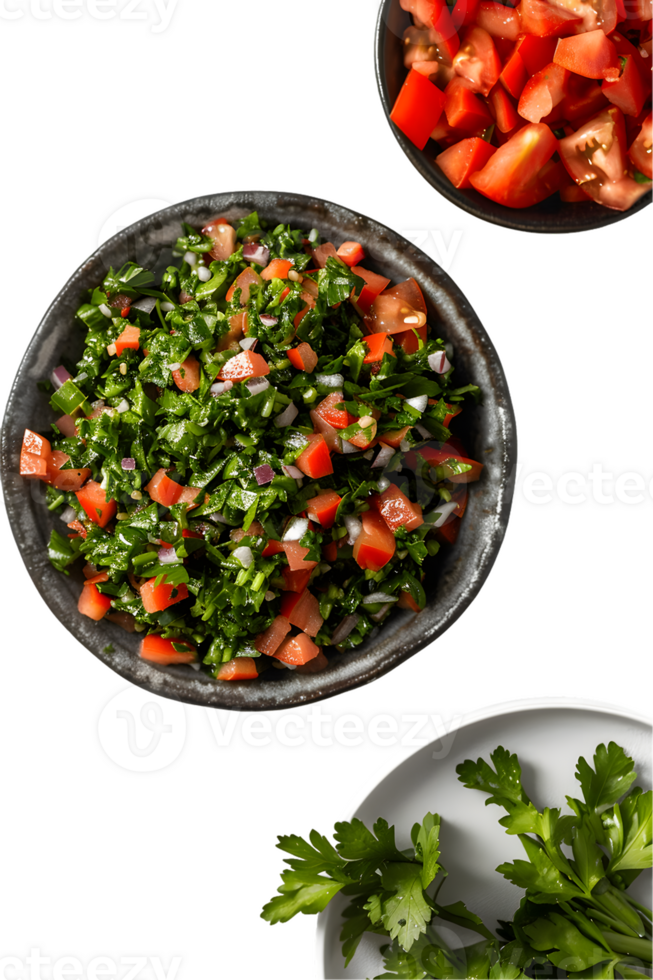 Vibrant Tabbouleh Salad with Tomatoes and Parsley, Overhead View png