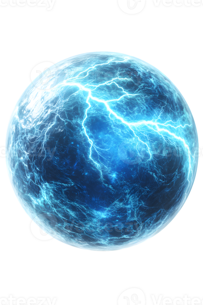 Glowing Blue Energy Sphere with Electrical Patterns png