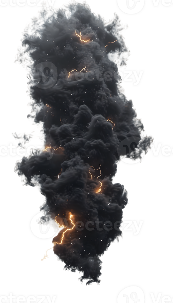 Intense Dark Smoke Plume with Fiery Embers Rising Vertically png