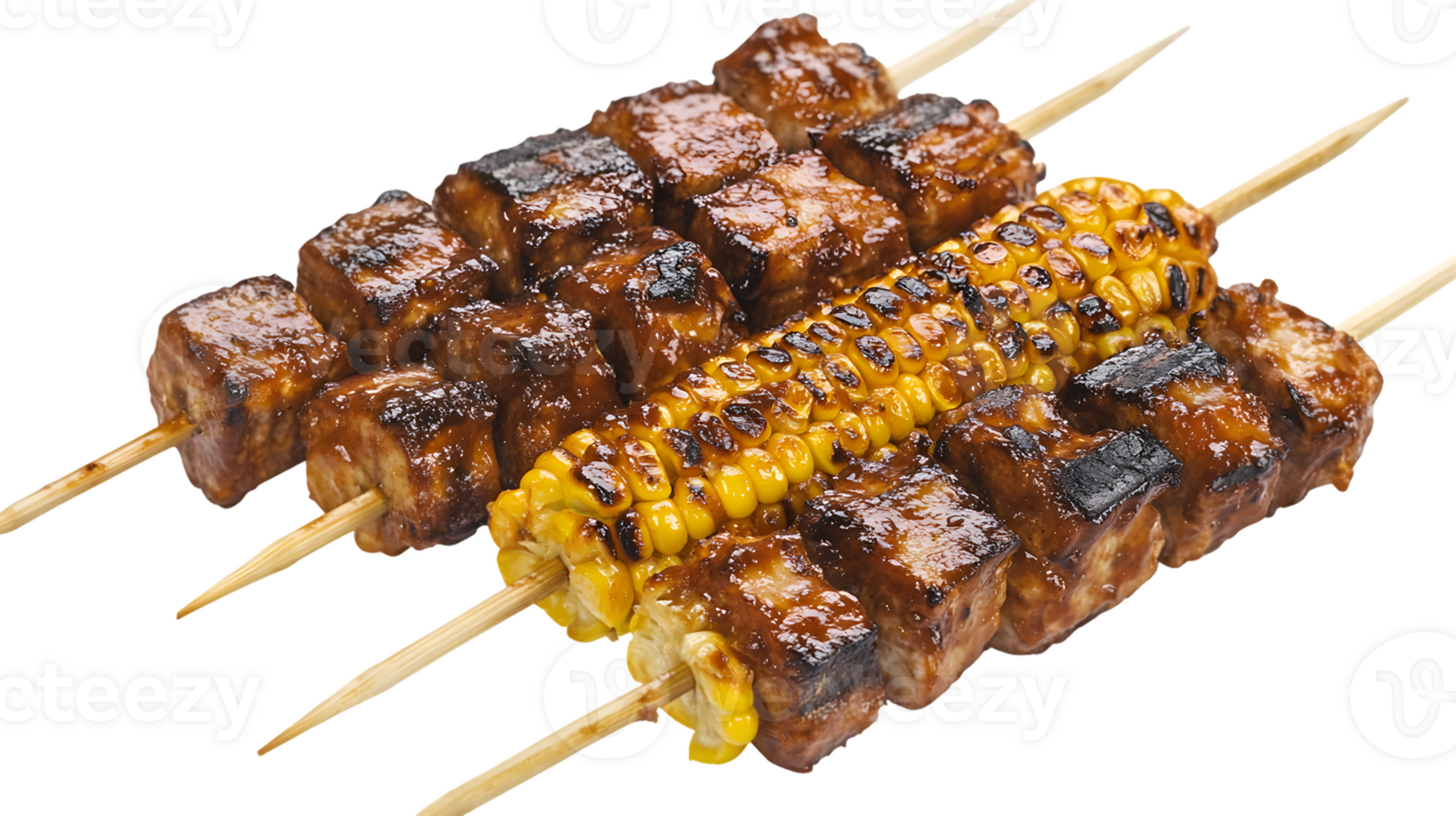 Grilled Meat and Corn Skewers png