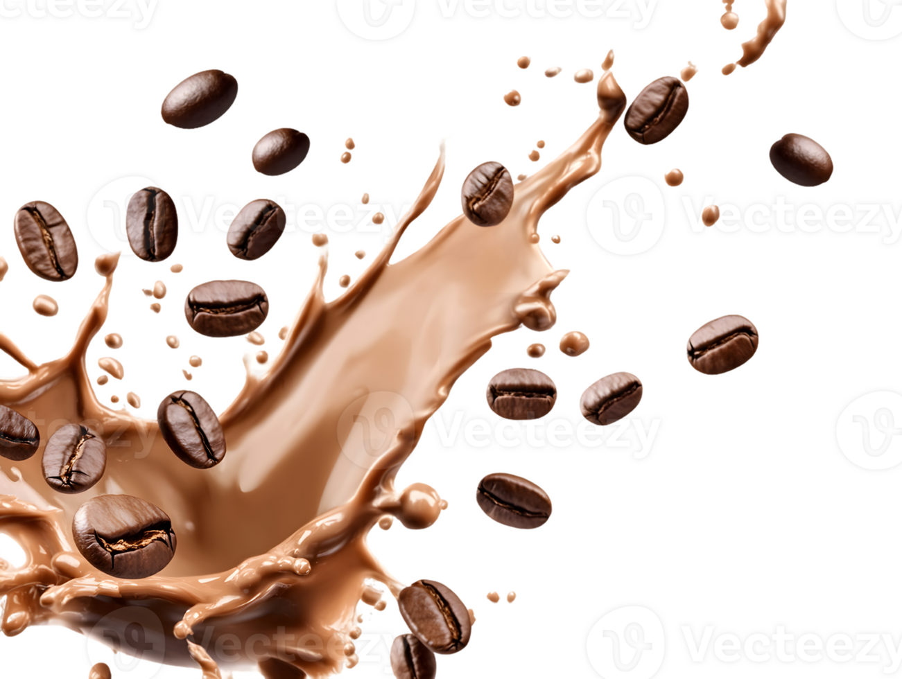 Dynamic Coffee Splash with Roasted Beans png
