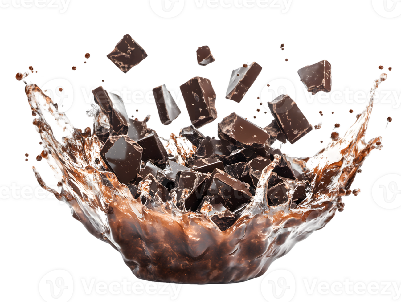 Dark Chocolate Chunks Splashing into Brown Liquid png