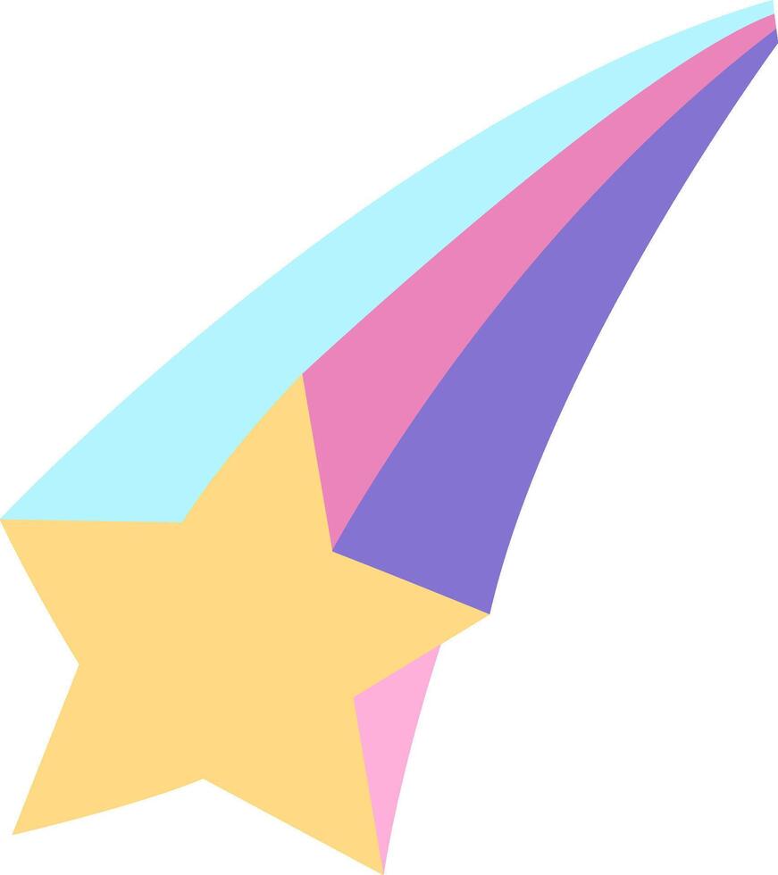 flying comet with rainbow colored tail. Falling star illustration. Unicorn treasures concept. Magic or fairytale decoration for cards isolated on white vector
