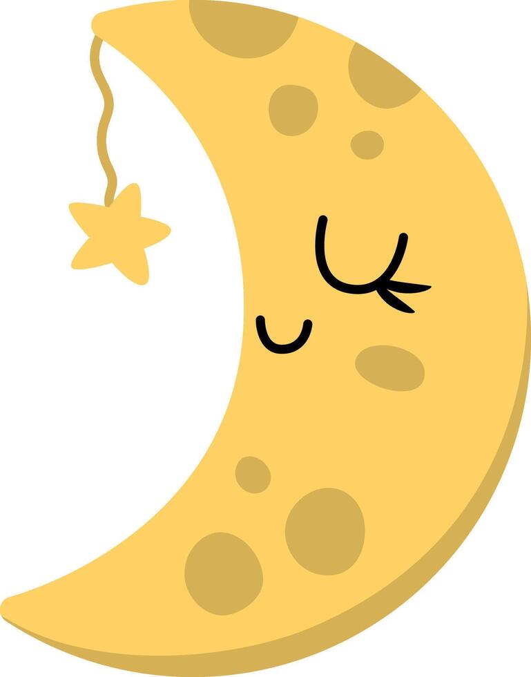 smiling half-moon icon with closed eyes. Fairytale themed sleeping moon with star. Cute magic design element. Space icon vector