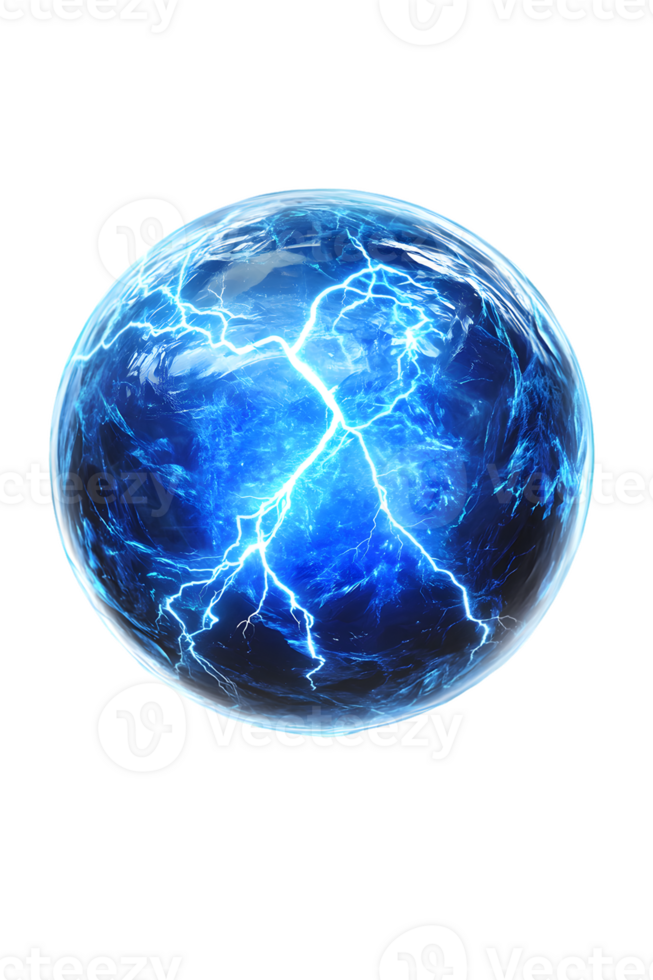 Luminous Blue Energy Sphere with Crackling Lightning png