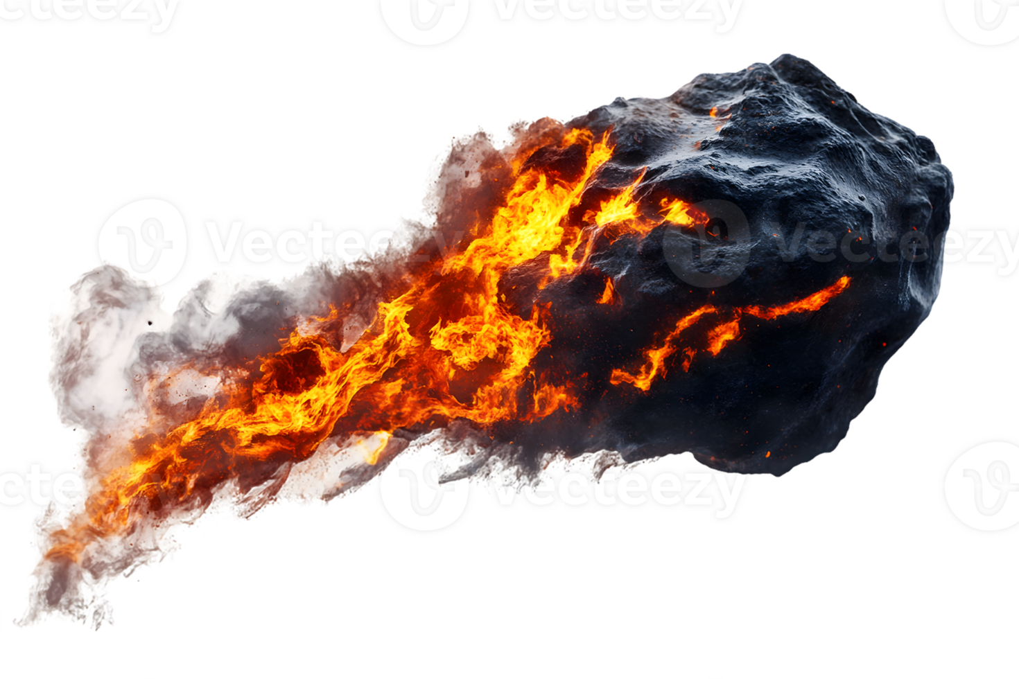 Fiery Space Rock Hurtling Through Space Leaving Trail of Smoke and Fire png