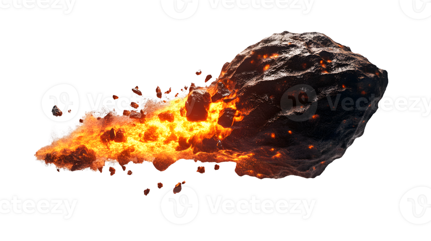 Fiery Asteroid Hurtling Through Space Leaving Trail of Incandescent Debris png