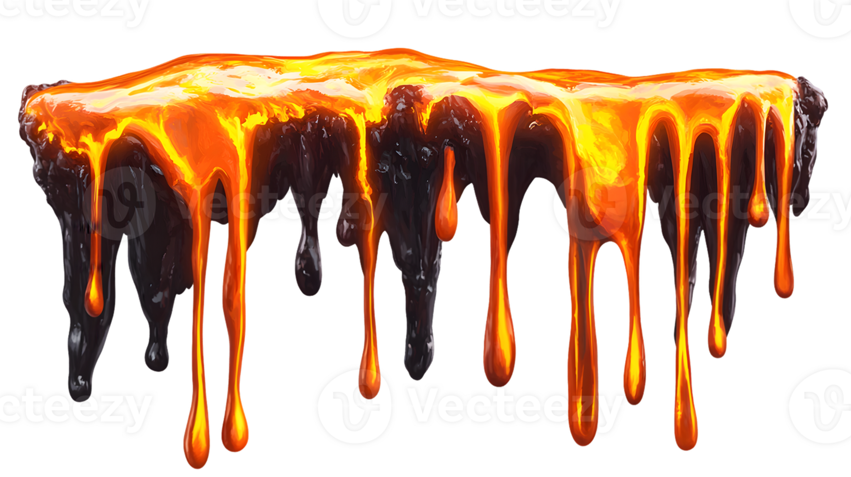Molten Lava Flowing with Fiery Orange and Red Glows Dripping Down png