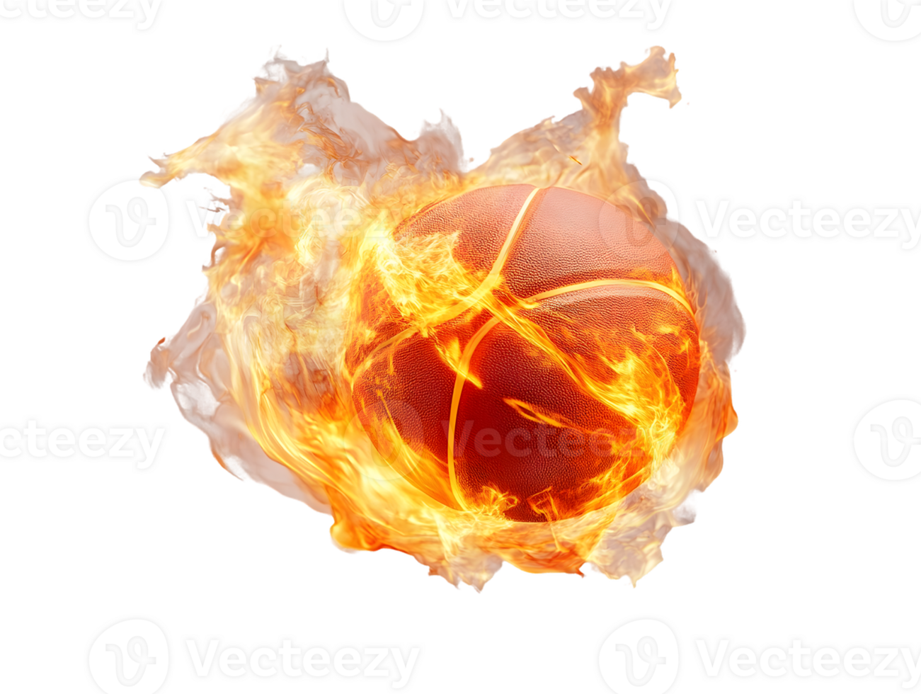 Fiery Basketball engulfed in bright orange and red flames png