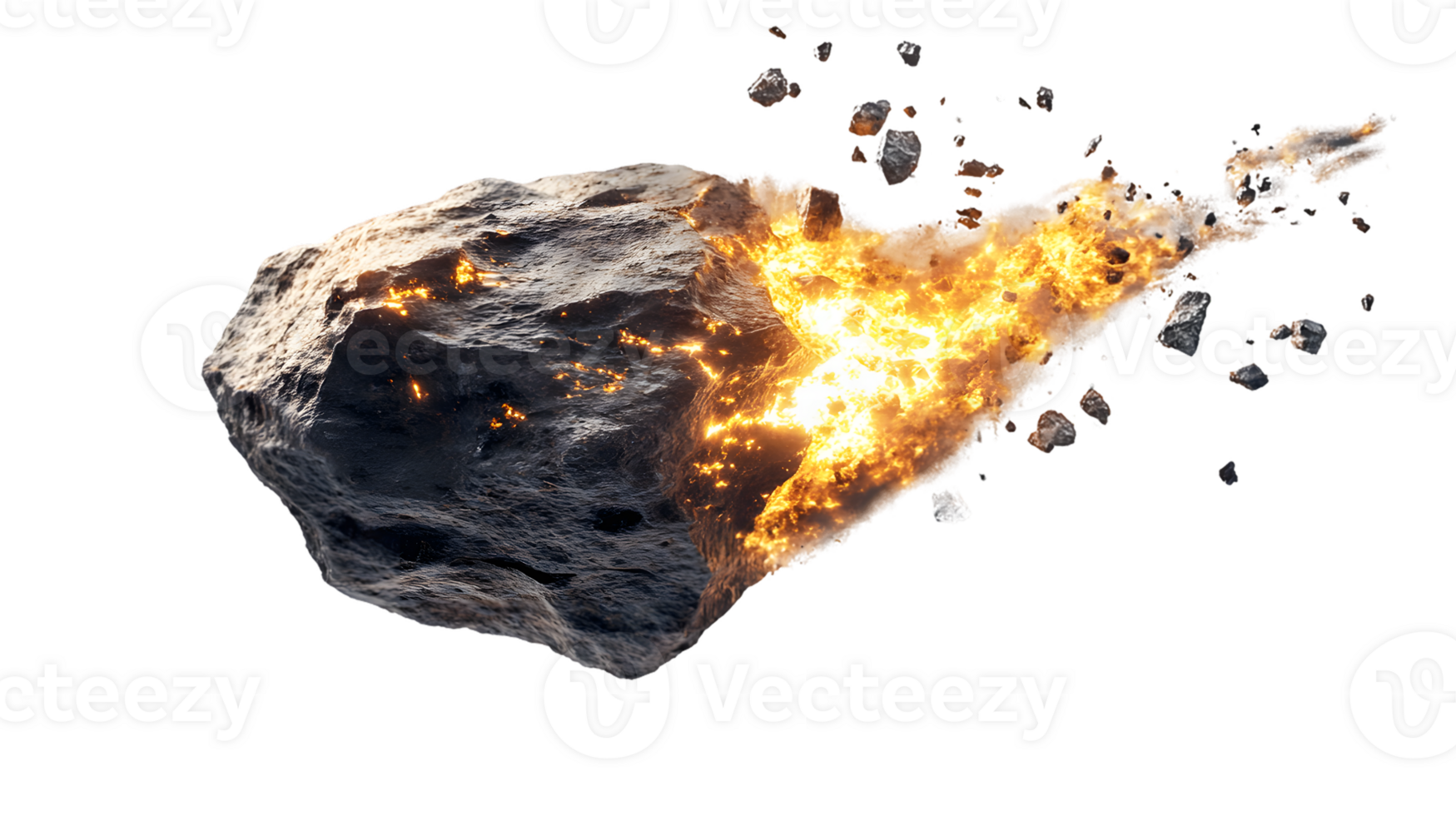 Fiery Asteroid Fragmentation in Space png