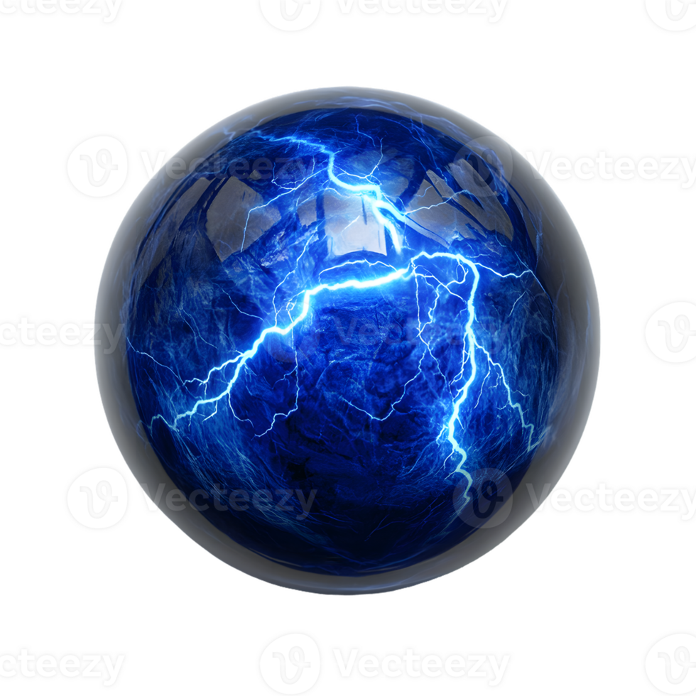 Electric Blue Sphere with Intriguing Lightning Bolts png