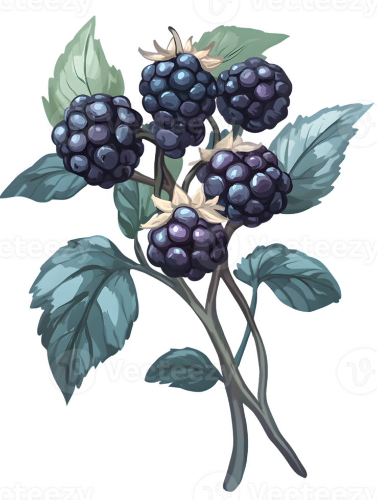 Close-up of a Cluster of Ripe Blackberries with Detailed Foliage png
