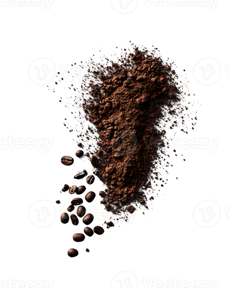 Dynamic Coffee Grounds and Beans in Motion png