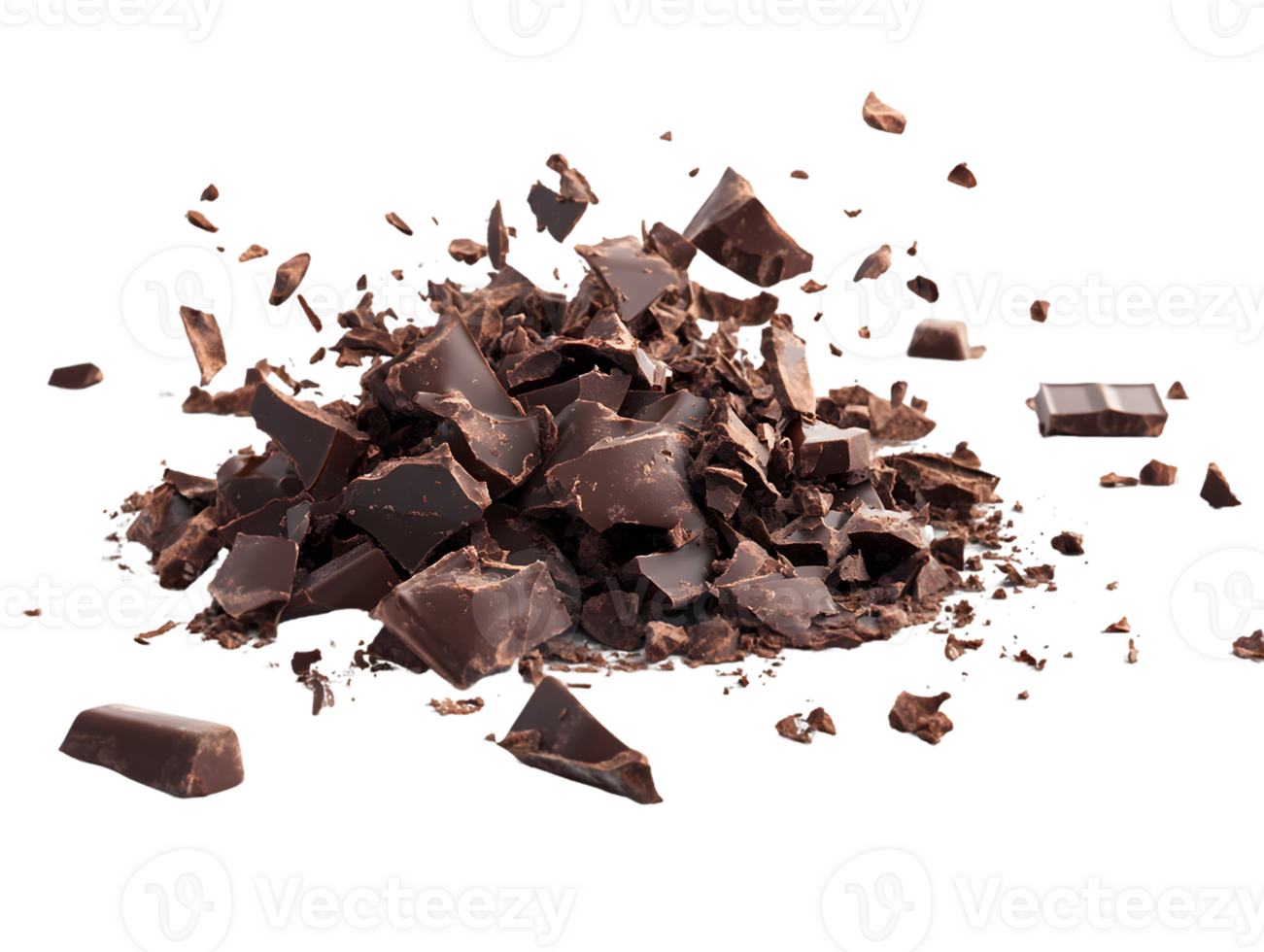 Broken Dark Chocolate Pieces in Air, Rich Texture and Contrast png