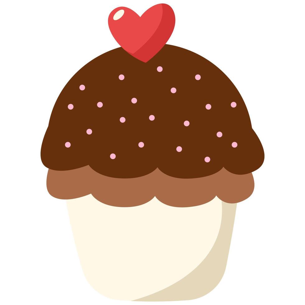 Cute Chocolate Cupcake with Heart Decoration vector