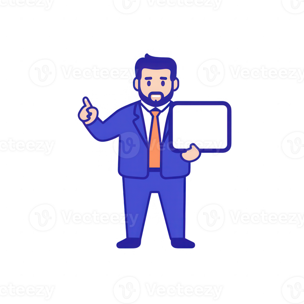 A businessman presenting ideas with a confident pose and gesturing towards success. png