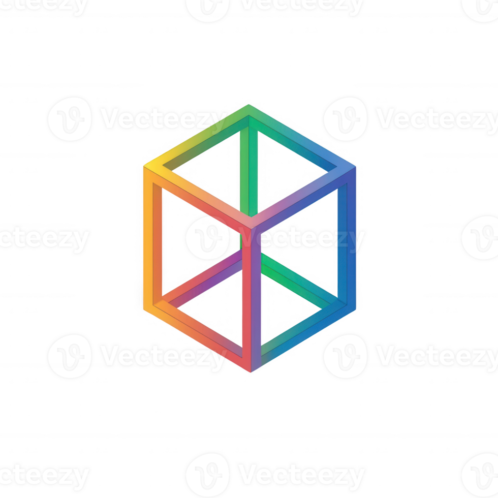 A colorful 3D cube design showcasing vibrant lines and geometric patterns. png