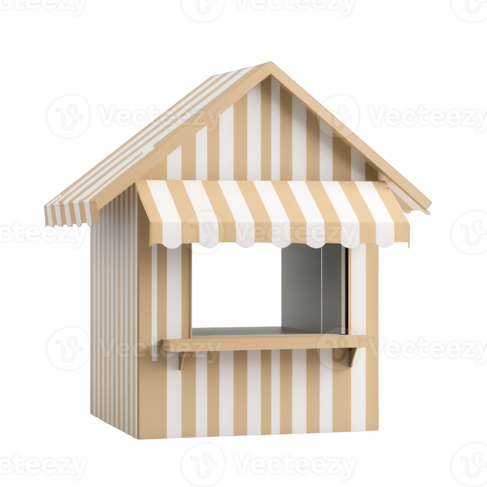 A charming striped kiosk with shelter and window, perfect for outdoor markets. png