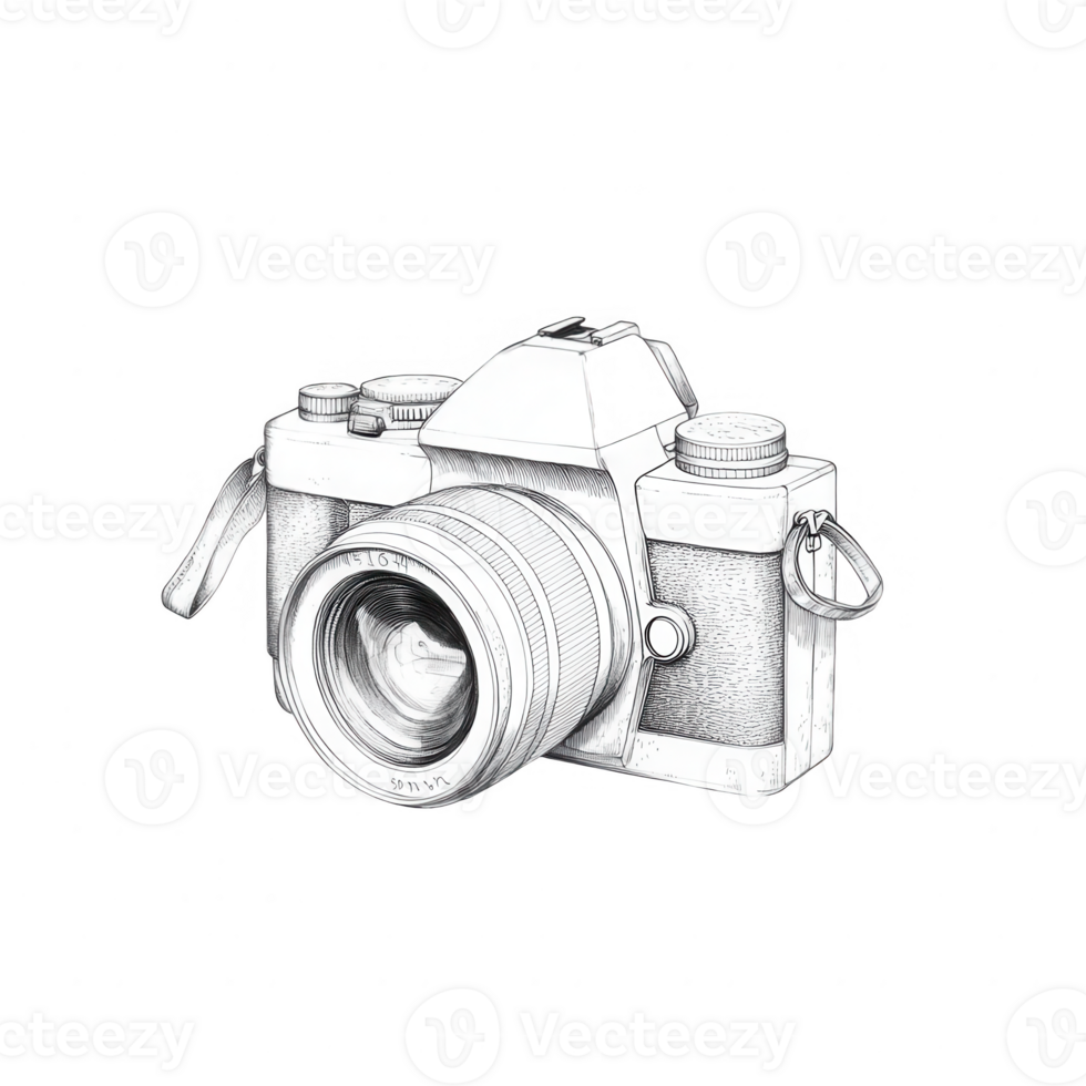 A detailed sketch of a classic camera, perfect for photography enthusiasts. png
