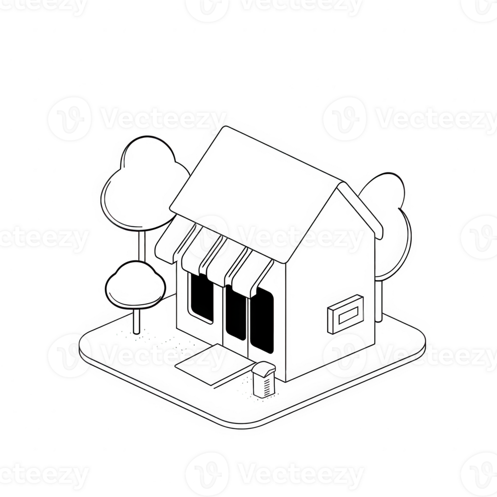 A charming house with trees and a garden, showcasing modern architectural design. png