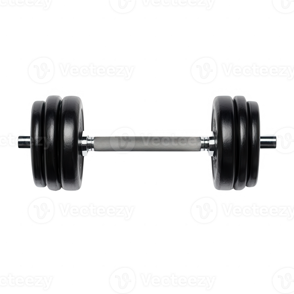 A close-up of a black weightlifting dumbbell for strength training exercises. png