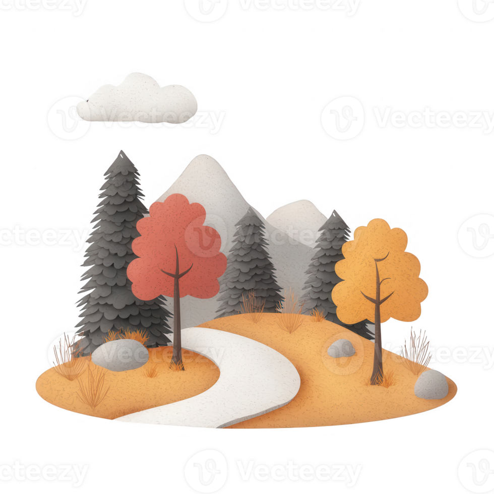 A serene autumn landscape featuring colorful trees and winding path. png