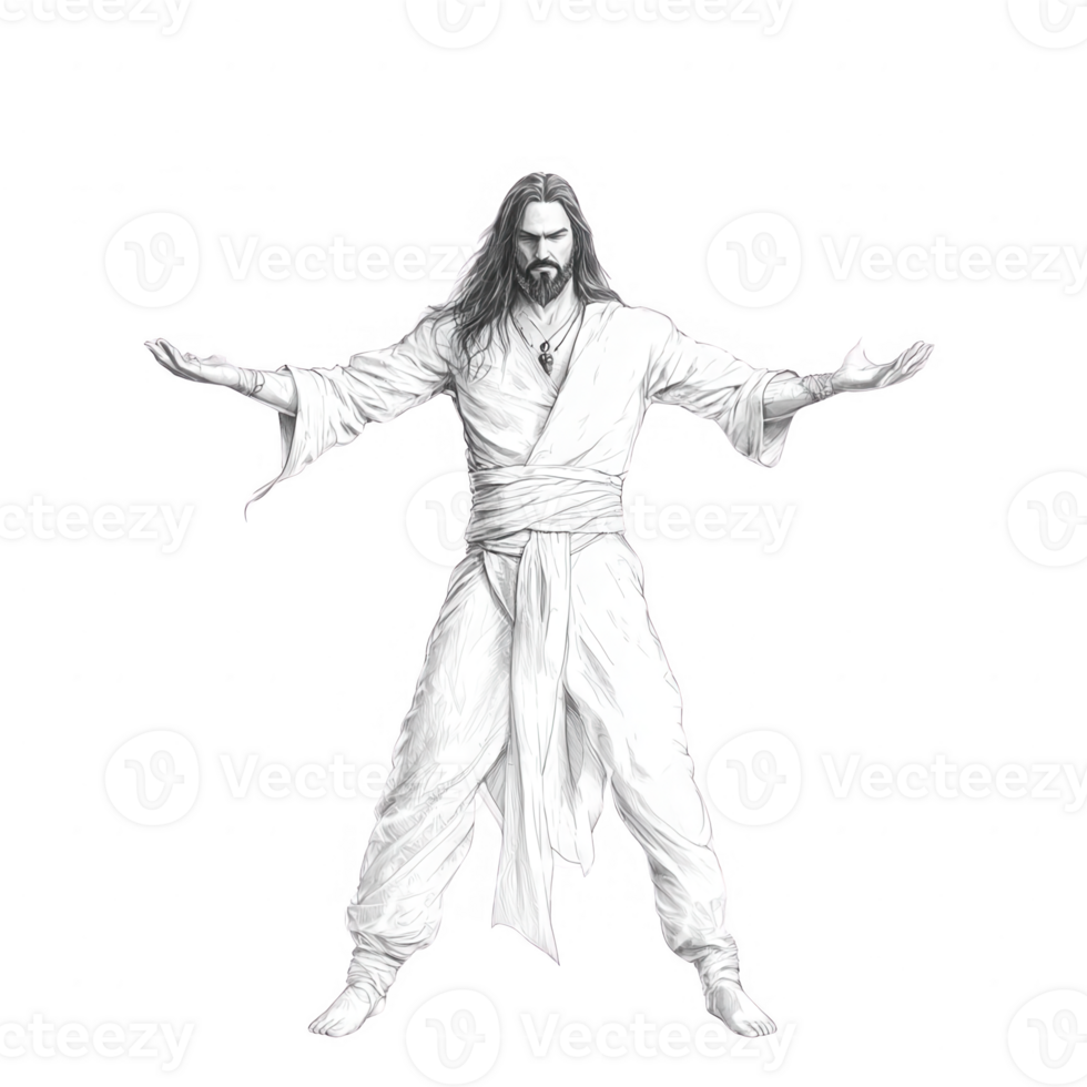 A powerful figure in white attire, embodying strength and tranquility. png