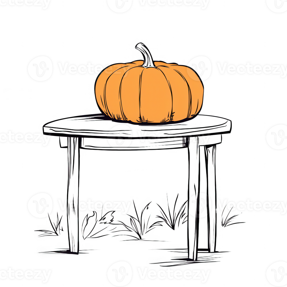 A vibrant pumpkin set on a rustic table, perfect for autumn themes and harvest celebrations. png