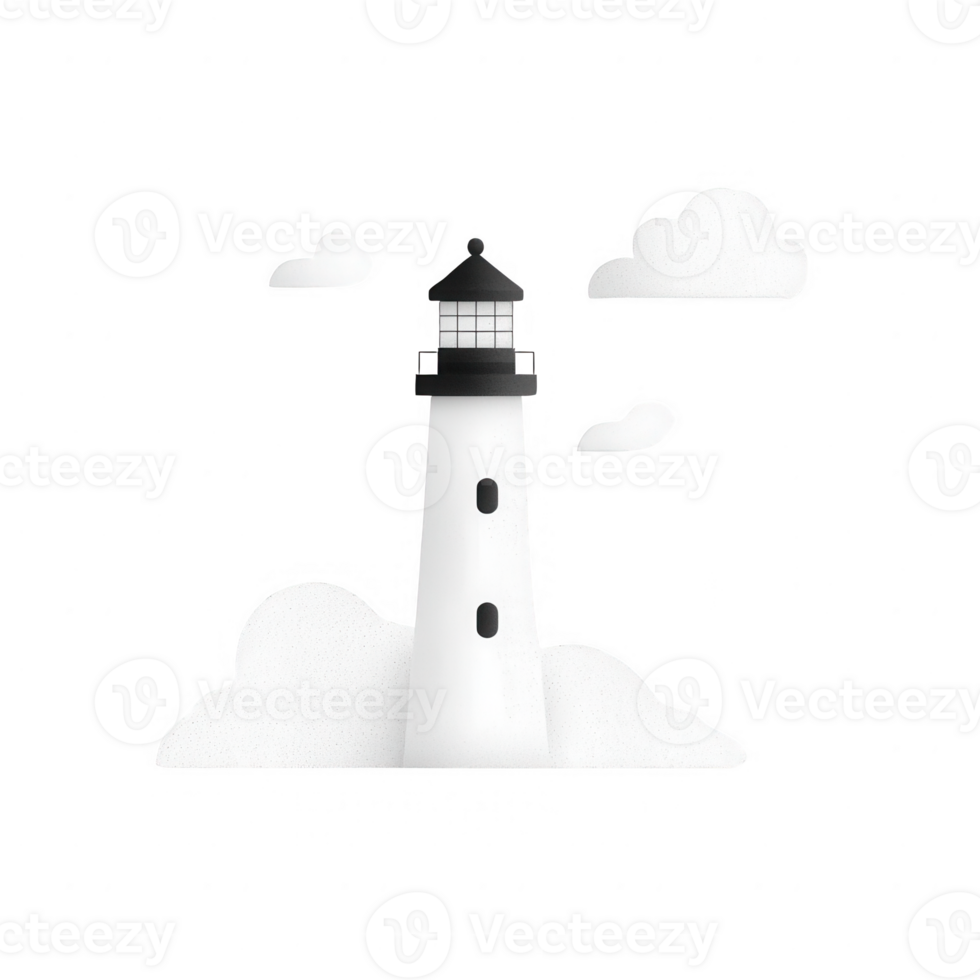 A stylized lighthouse surrounded by clouds, symbolizing guidance and direction. png