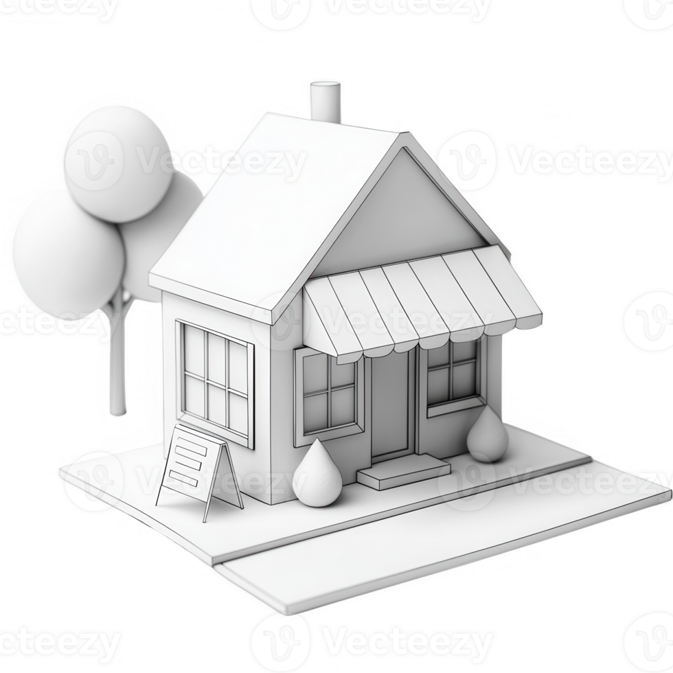 A simple illustrated house model with a tree in a minimalistic style. png
