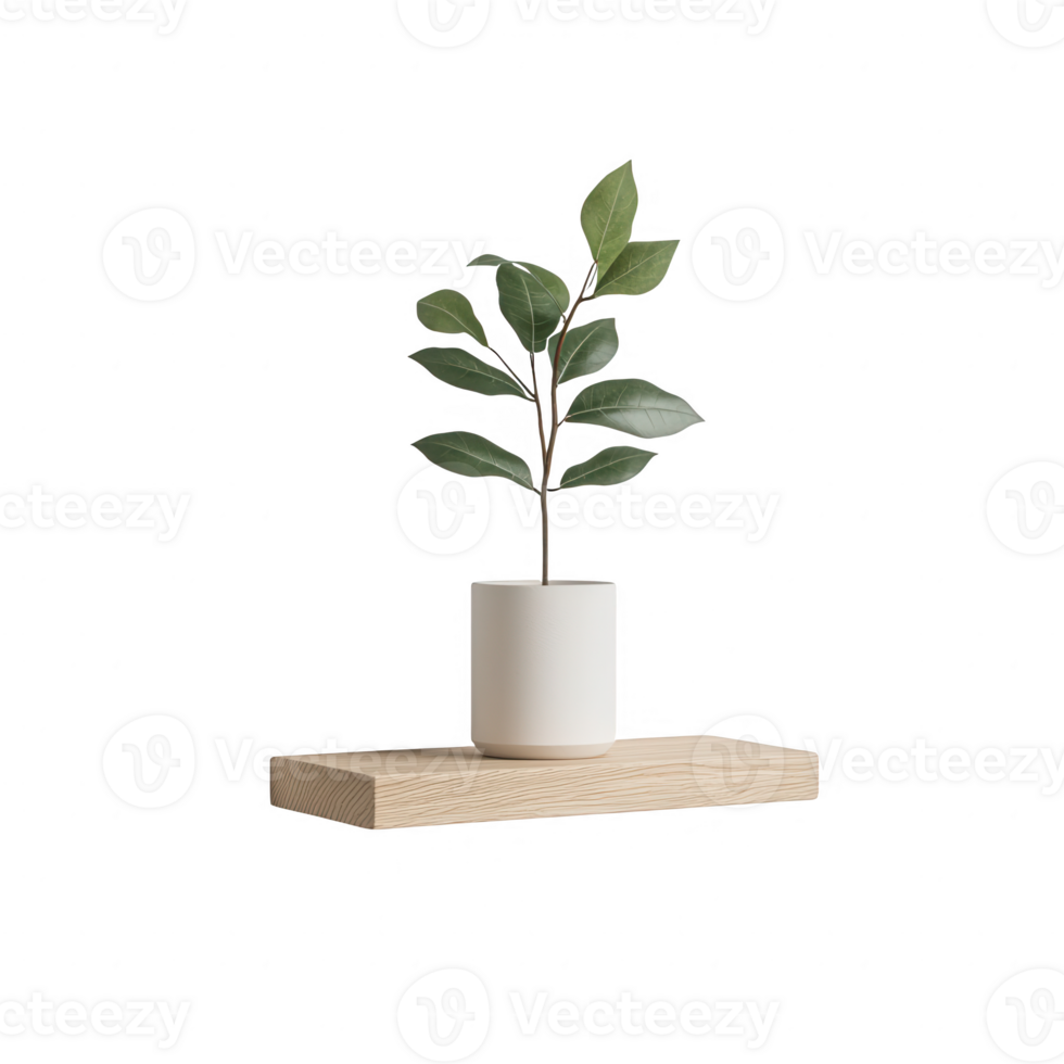 A stylish potted plant on a wooden shelf, perfect for home decor and indoor greenery. png