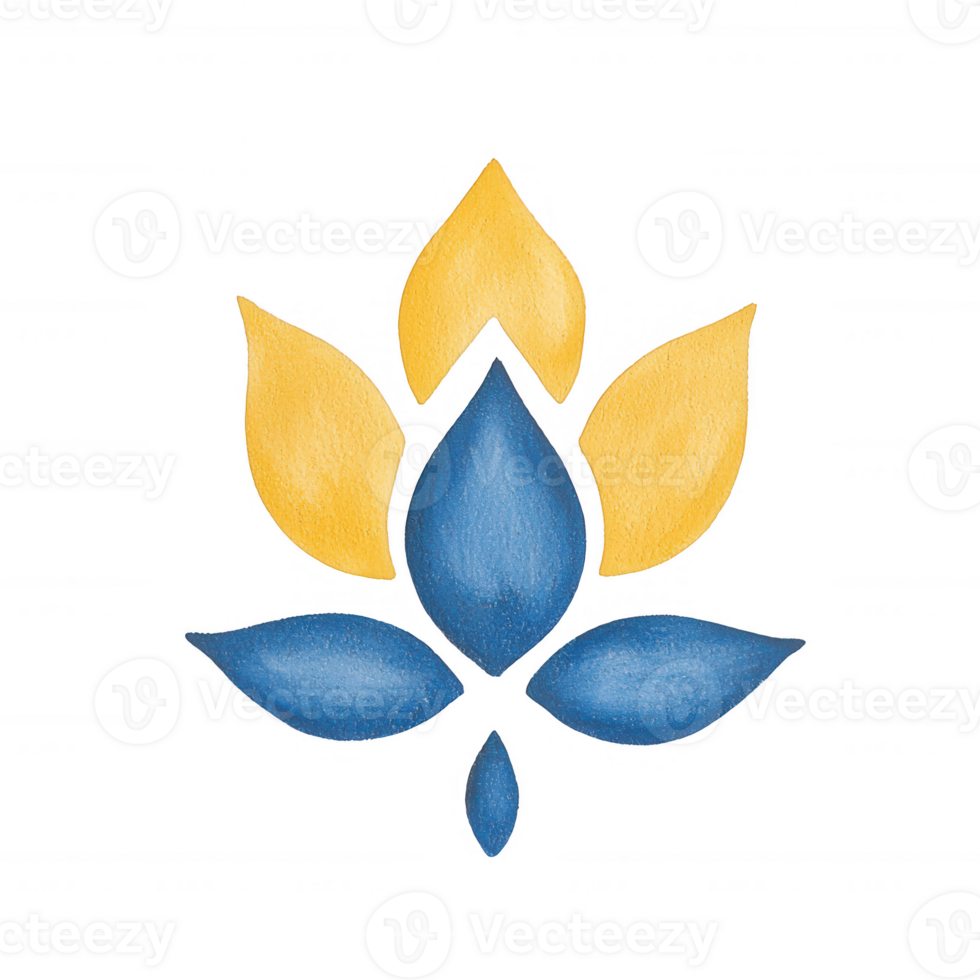 A vibrant, artistic depiction of a lotus flower in blue and yellow hues, symbolizing peace. png
