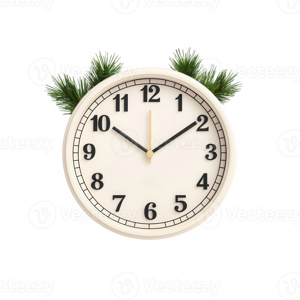A stylish wall clock decorated with greenery, symbolizing time and nature. png