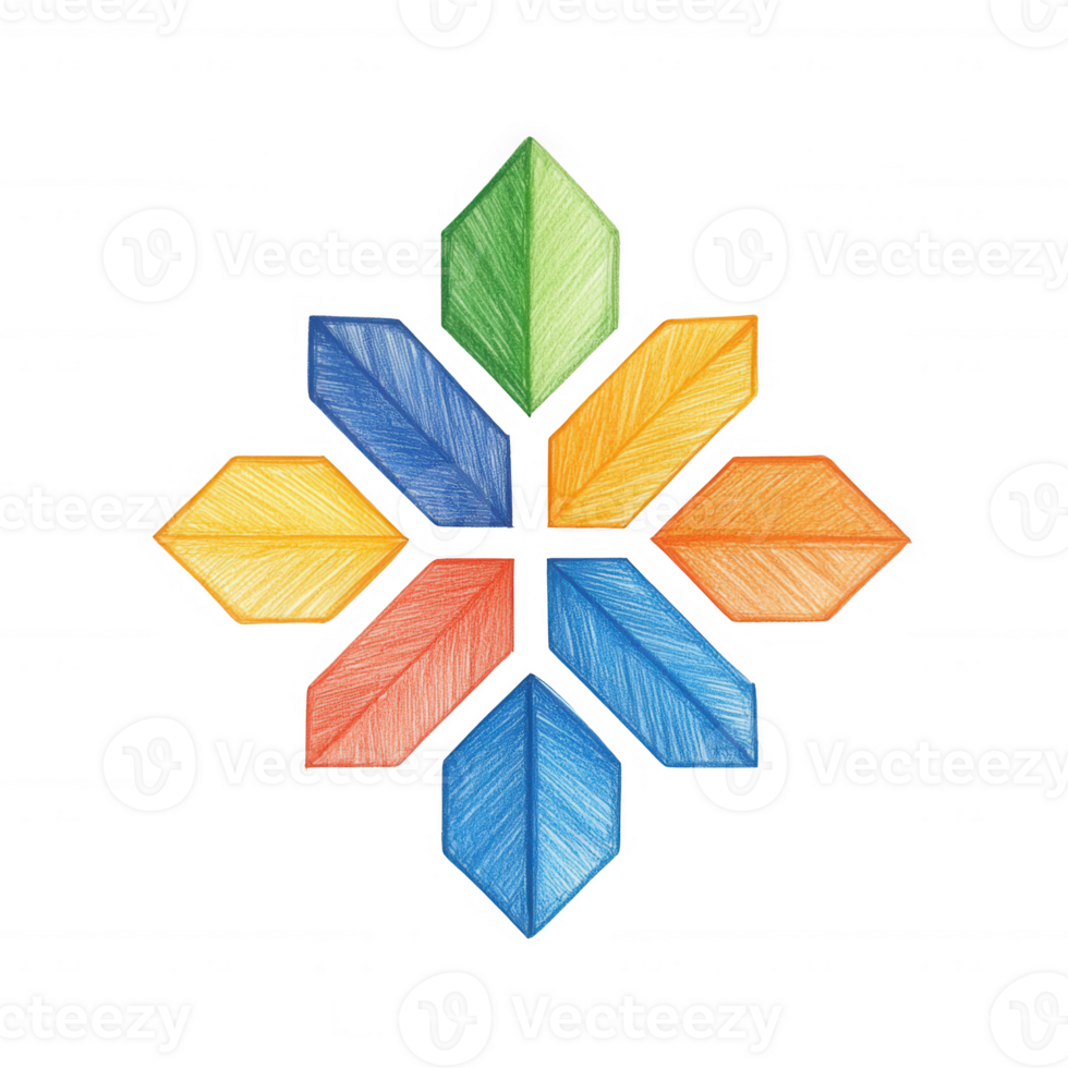 Colorful geometric design featuring vibrant leaf shapes in a unique arrangement. png