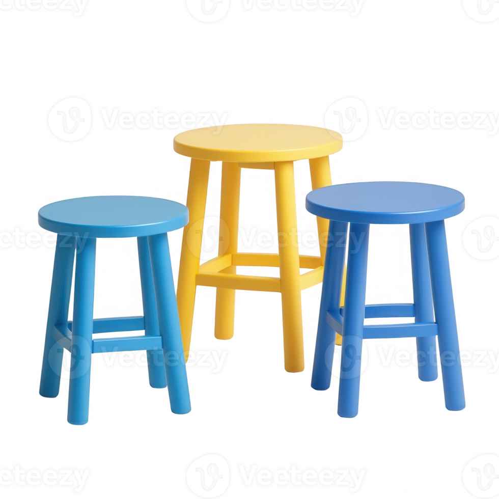 Colorful stools in blue and yellow for stylish and modern home decor. png