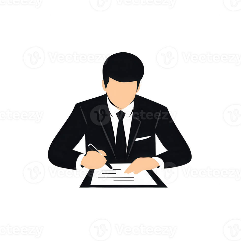 Businessman signing important documents in a professional setting. png