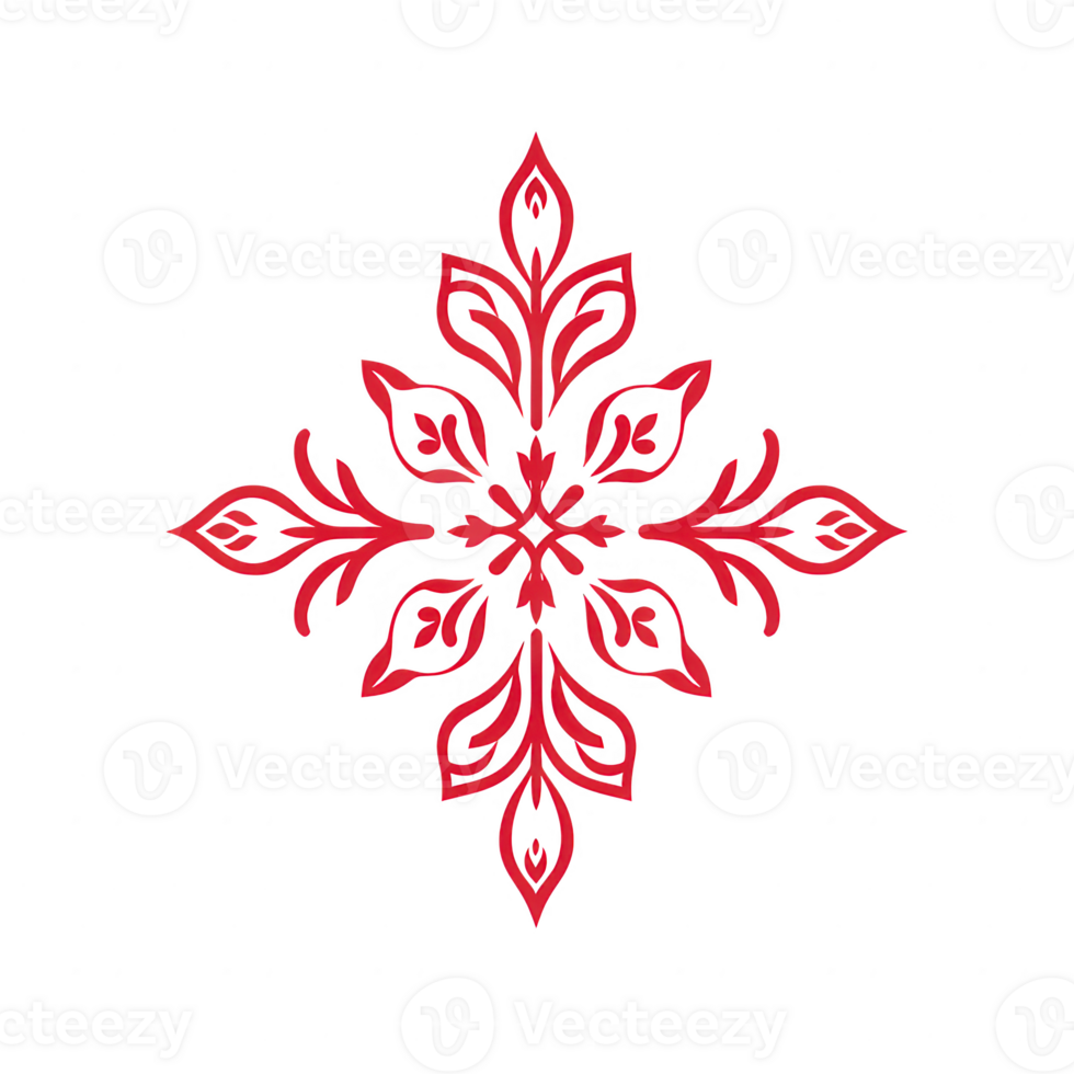 Intricate red floral design resembling a snowflake, perfect for creative projects. png
