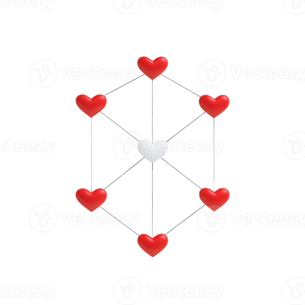 Heart-shaped nodes connected by lines create a visual representation of love and unity. png