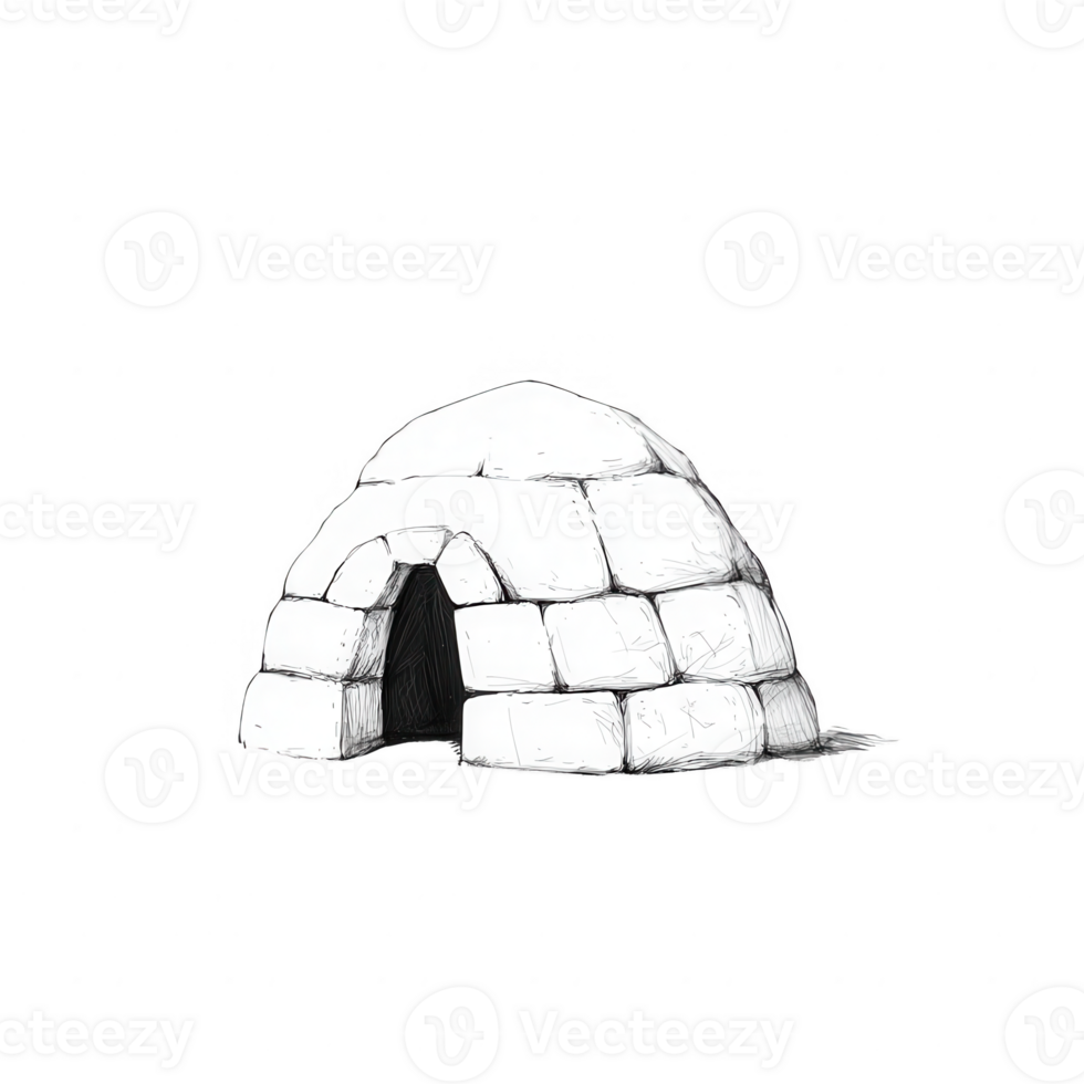 Illustration of a traditional igloo surrounded by snow in a chilly landscape. png