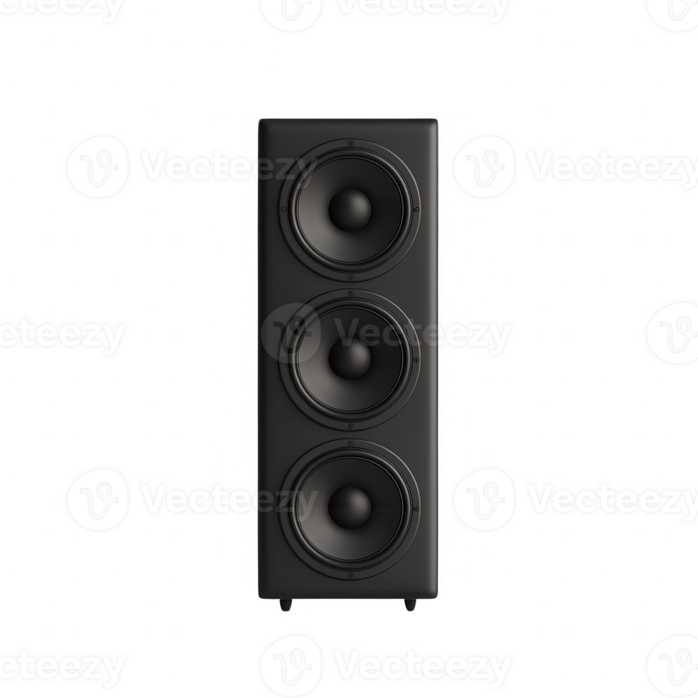 High-quality black speaker with three powerful woofers for enhanced audio experience. png