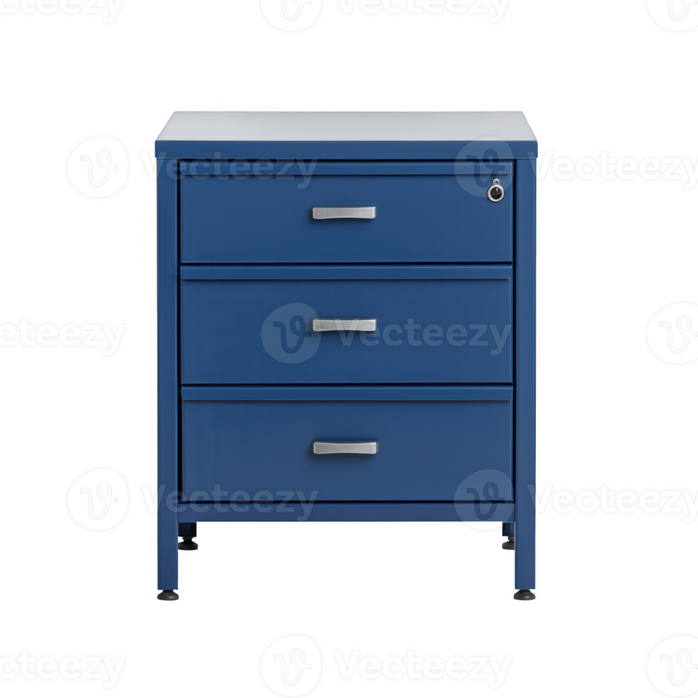Stylish blue filing cabinet with three drawers for efficient organization. png