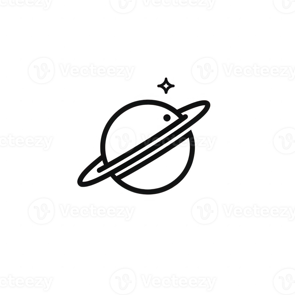 Stylized illustration of a planet with rings and a star in the night sky. png