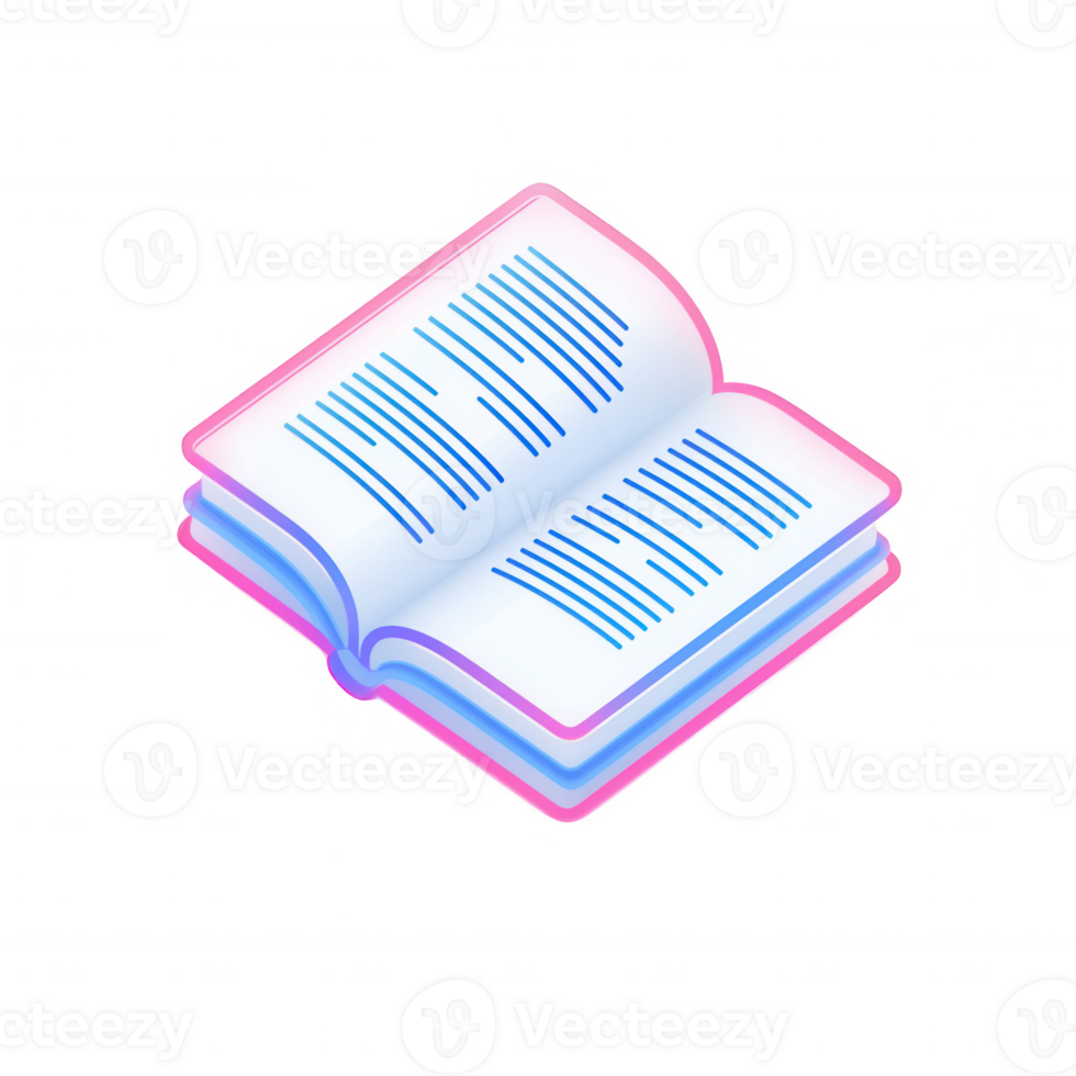 Stylized open book with blue text lines and a pink outline, ideal for educational content. png