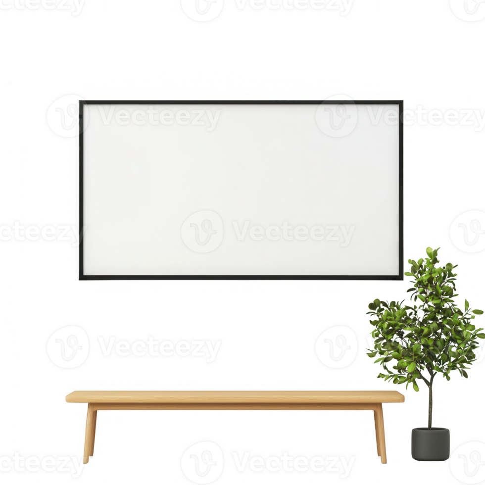 Modern interior with a blank frame and a stylish plant for a fresh atmosphere. png