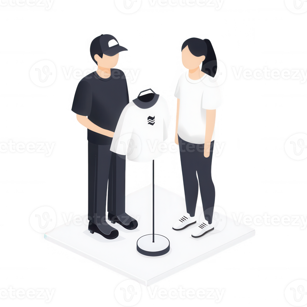 Stylish couple shopping for trendy clothing in a modern retail space. png