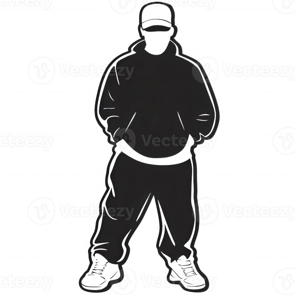 Silhouette of a person in casual clothing with hands in pockets. png
