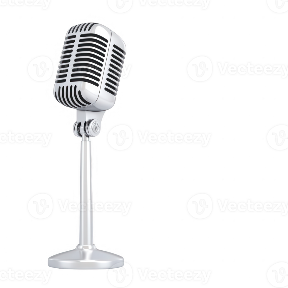 Vintage microphone on a stand, perfect for recording or live performances. png